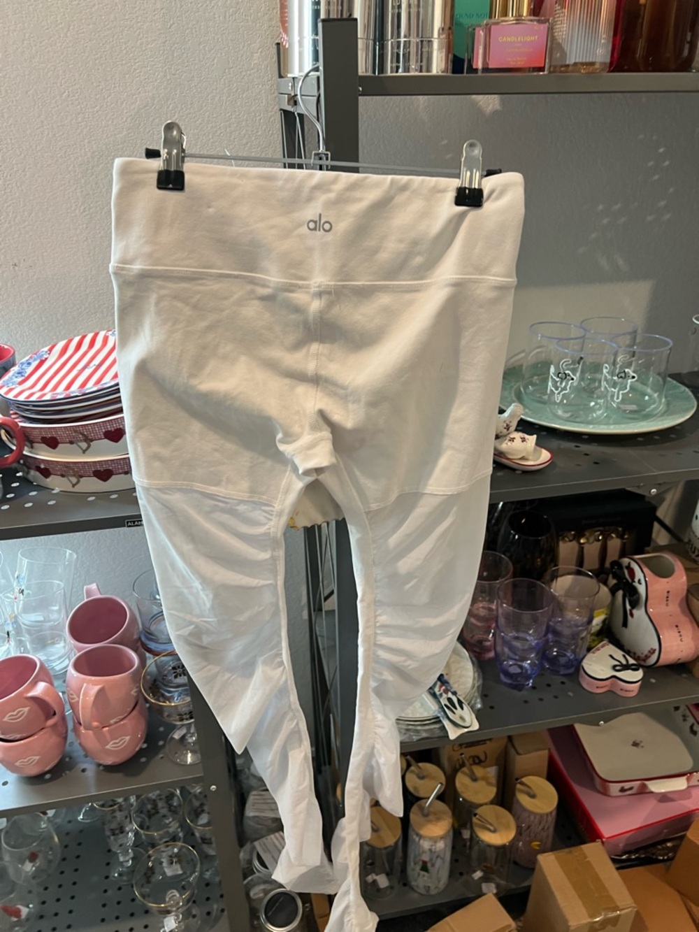 Alo Yoga Goddess Leggings White Ruched Mesh Sheer Athleisure High Wasit, SMALL - Picture 5 of 6